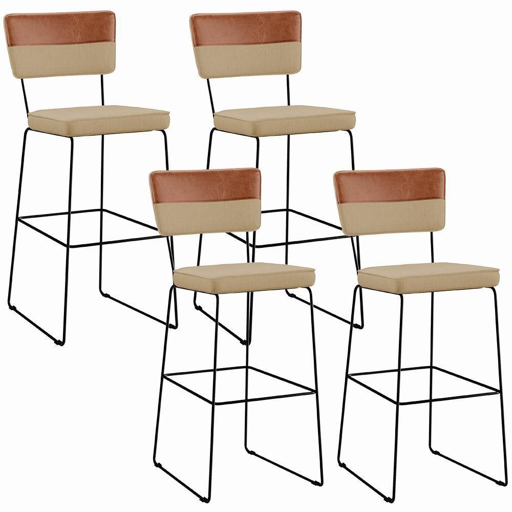 Kit 04 Banquetas Altas Allana L02 Faixa Camel Bege Escuro - 1