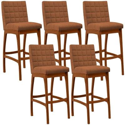 Kit 5 Banquetas Alta Mila B04 Assento Poliéster Base Fixa com Encosto Terracota