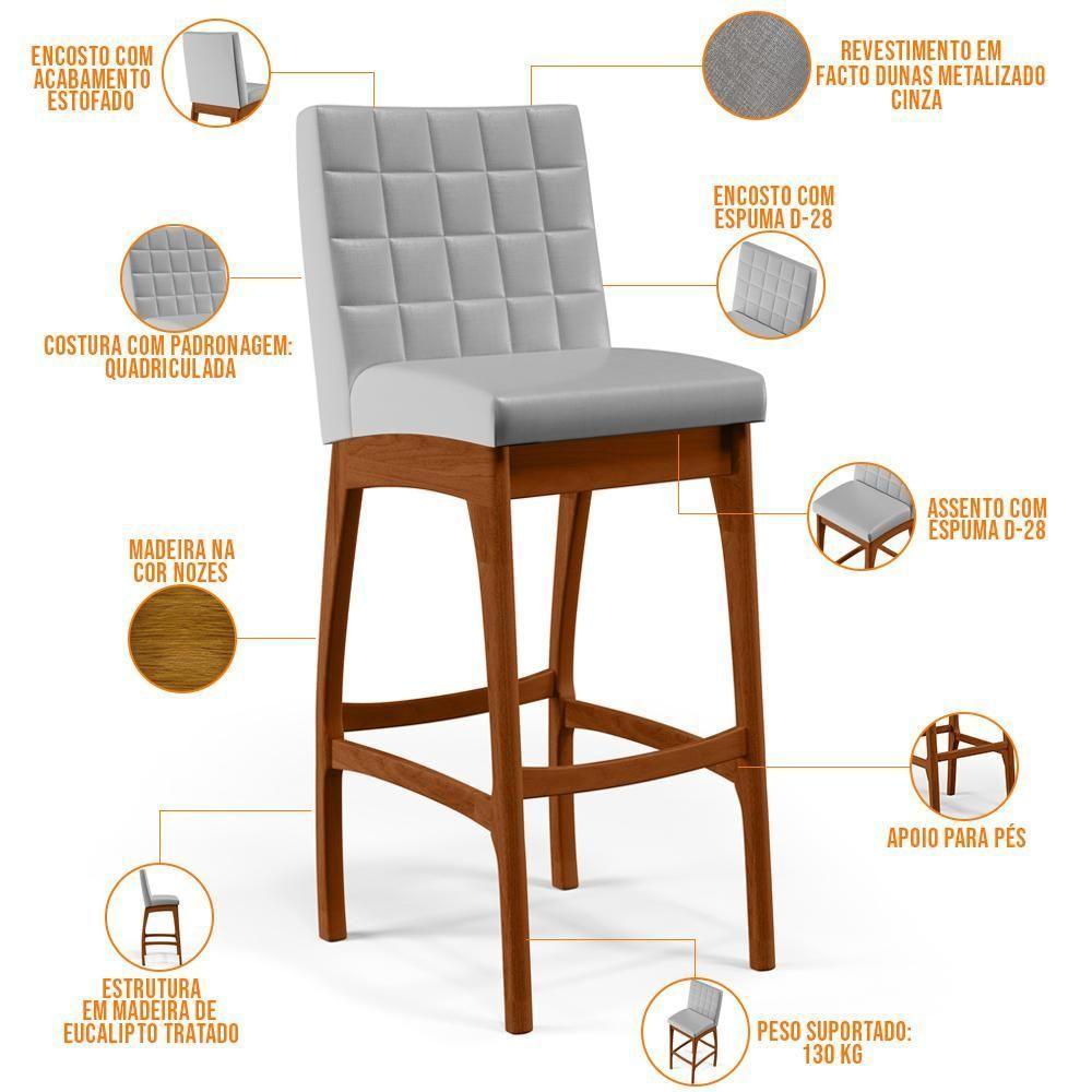 Banqueta Alta Para Cozinha Sala De Jantar Fixa Mila L02 Facto Cinza Metalizado - Lyam Decor - 6