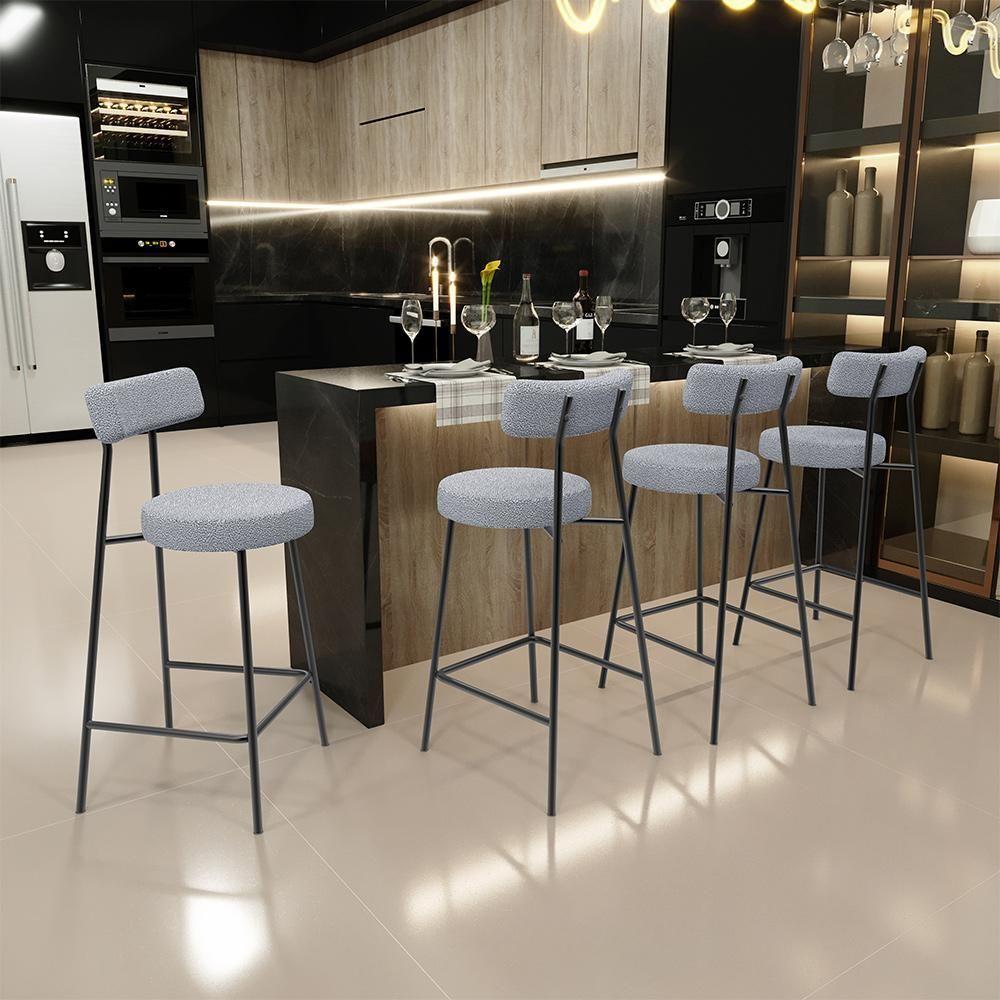 Banqueta Baixa Para Cozinha Sala De Jantar Bar Bancada Milão L02 Bouclê Cinza - Lyam Decor - 7