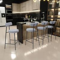 Banqueta Baixa Para Cozinha Sala De Jantar Bar Bancada Milão L02 Bouclê Cinza - Lyam Decor - 7