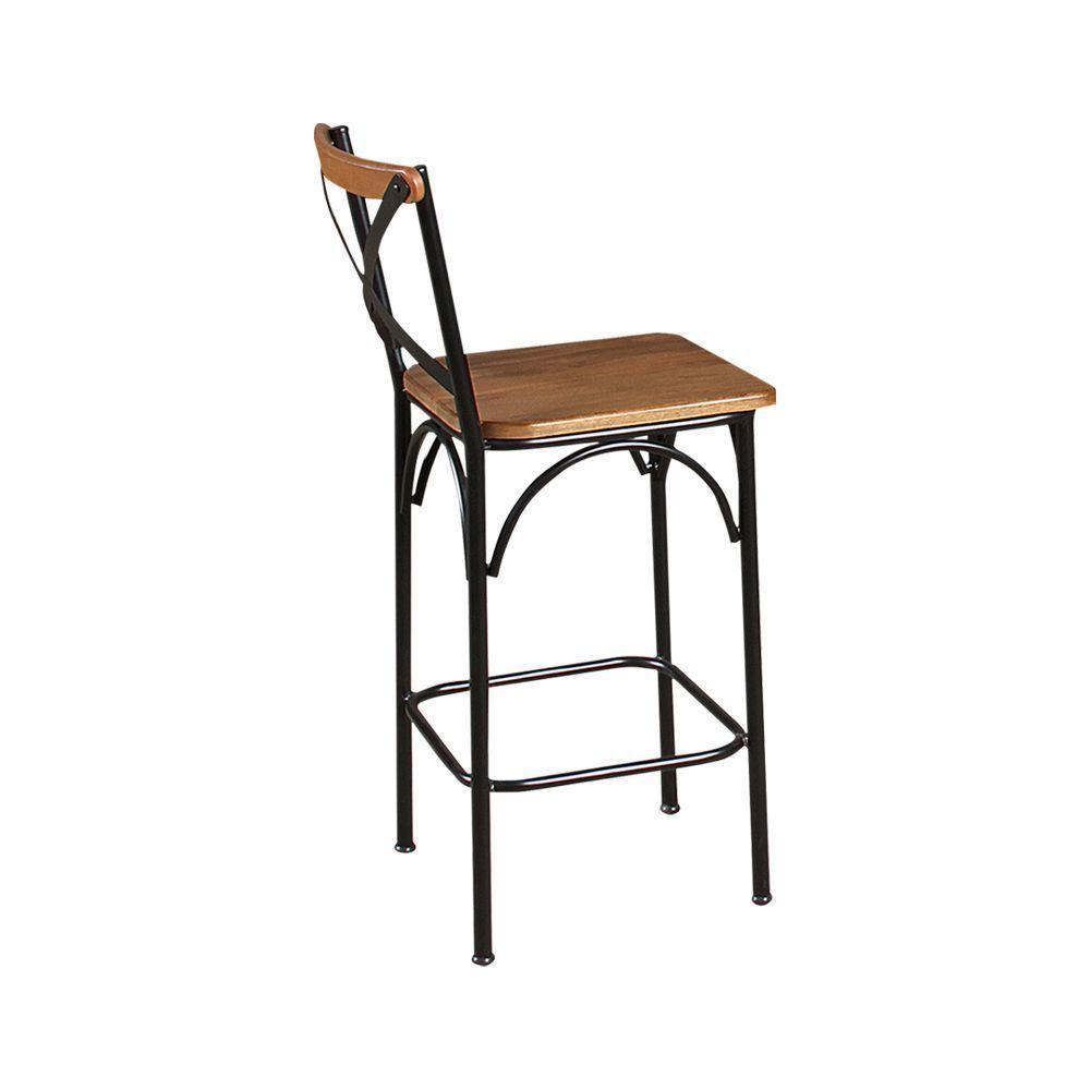 Kit 3 Banquetas Alta Industrial Paris Base Alumínio Com Encosto - Castanho - Marrom - 3