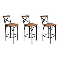 Kit 3 Banquetas Alta Industrial Paris Base Alumínio Com Encosto - Castanho - Marrom - 1