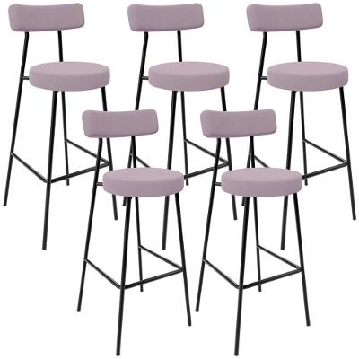 Kit 05 Banquetas Baixa Bar Cozinha Sala De Jantar Estrutura Em Aço Milão L02 Suede Rosê