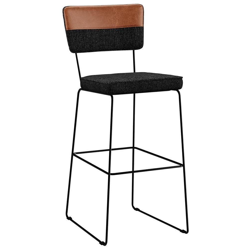 Banqueta Alta De Jantar Allana L02 Faixa Camel Linho Chumbo - 1