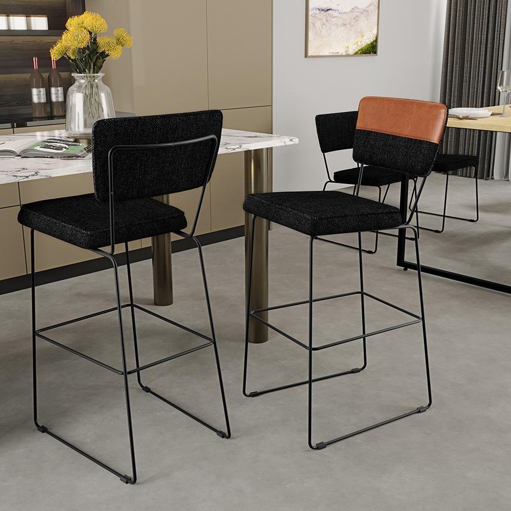 Banqueta Alta De Jantar Allana L02 Faixa Camel Linho Chumbo - 7