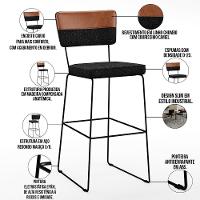 Banqueta Alta De Jantar Allana L02 Faixa Camel Linho Chumbo - 5