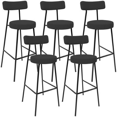 Kit 5 Banquetas Baixa Milão L02 Assento Tecido Estrutura Aço Encosto Fixo Preto