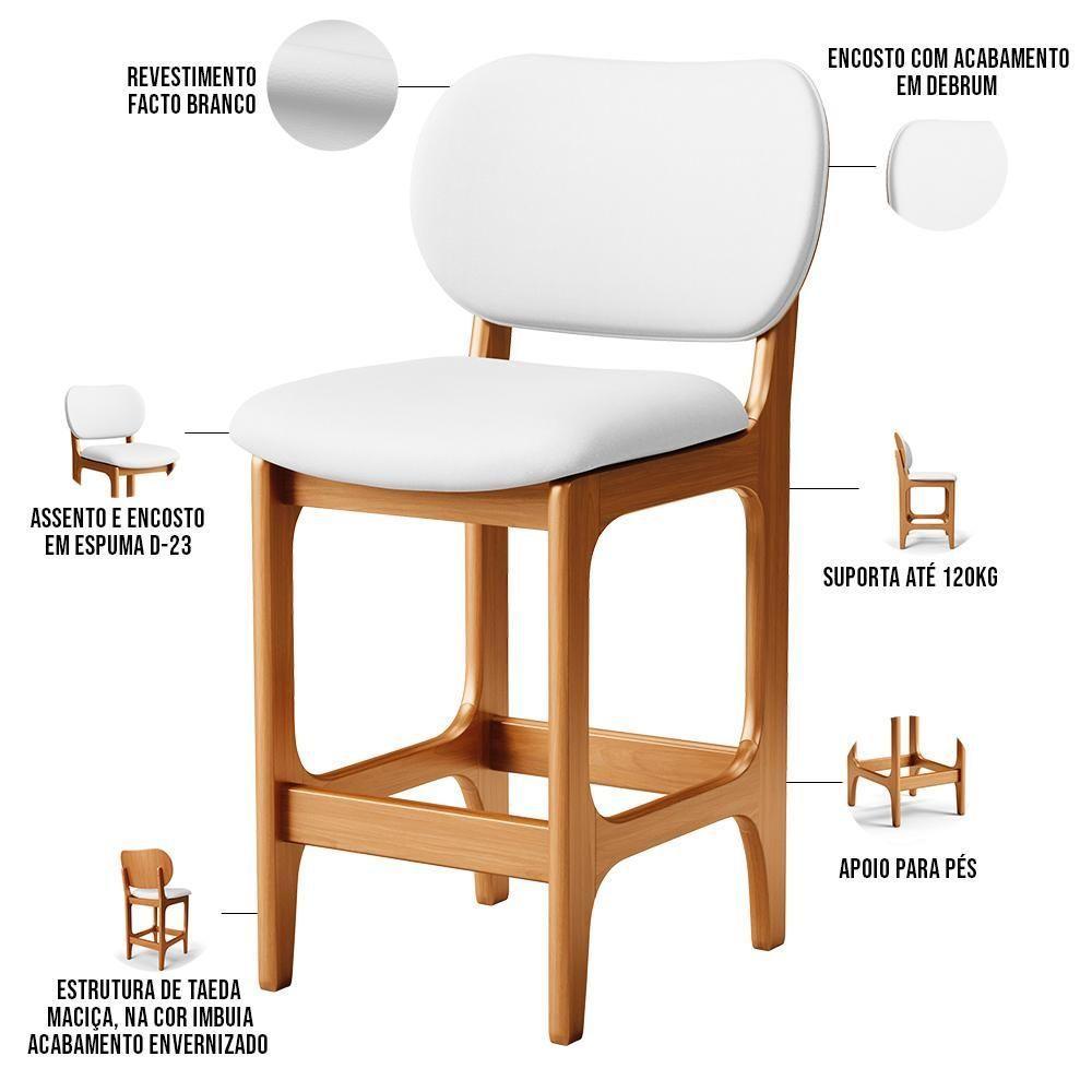 Kit 02 Banquetas Baixa Bar Cozinha E Sala De Jantar Fixa Betta L02 Imbuia Facto Branco - 6