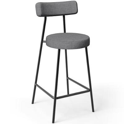 Banqueta Baixa Para Cozinha Sala De Jantar Bancada Milão L02 Linho Cinza Escuro - Lyam Decor