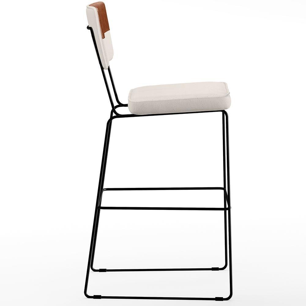 Kit 03 Banquetas Altas Faixa Camel Linho Cru - 3