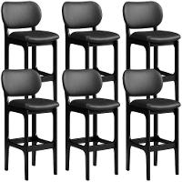 Kit 06 Banquetas Alta Para Cozinha Madeira Fixa Betta L02 Preto Couríssimo Preto - 1