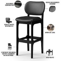 Kit 06 Banquetas Alta Para Cozinha Madeira Fixa Betta L02 Preto Couríssimo Preto - 6