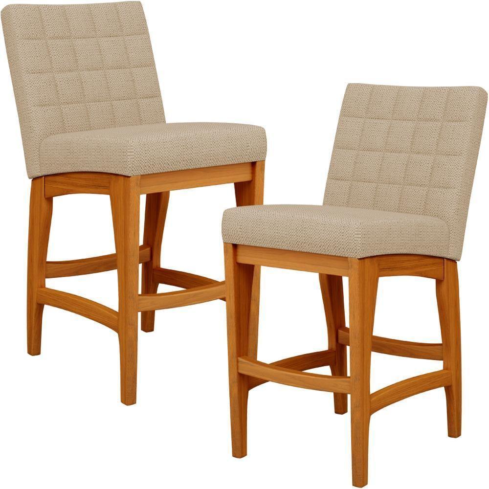 Kit 02 Banquetas Baixa Cozinha Bancada L02 Bege Escuro - 1