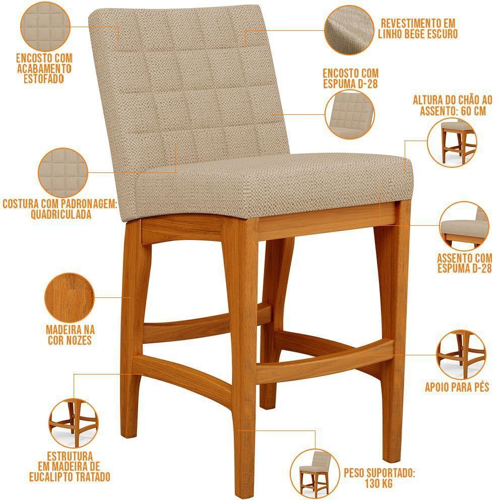 Kit 02 Banquetas Baixa Cozinha Bancada L02 Bege Escuro - 4