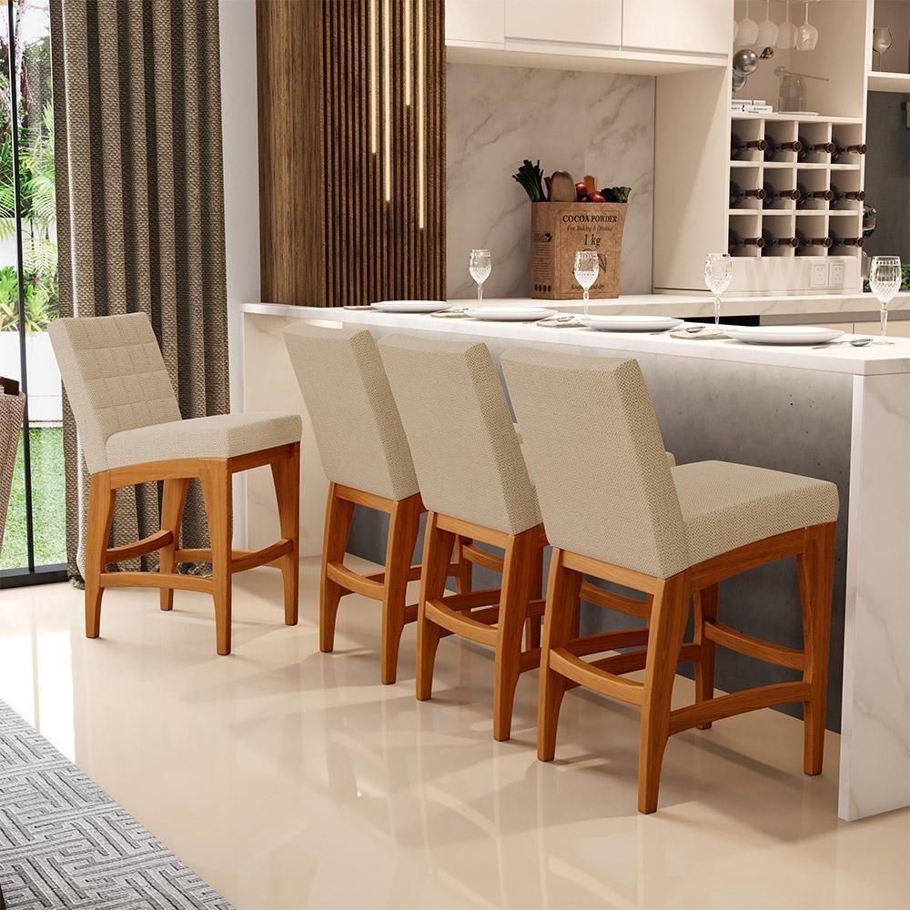 Kit 02 Banquetas Baixa Cozinha Bancada L02 Bege Escuro - 5