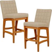 Kit 02 Banquetas Baixa Cozinha Bancada L02 Bege Escuro - 1