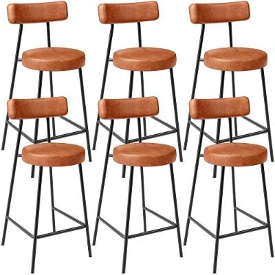 Kit 06 Banquetas Baixa Milão L02 Assento Courino Estrutura Aço Encosto Baixo Caramelo