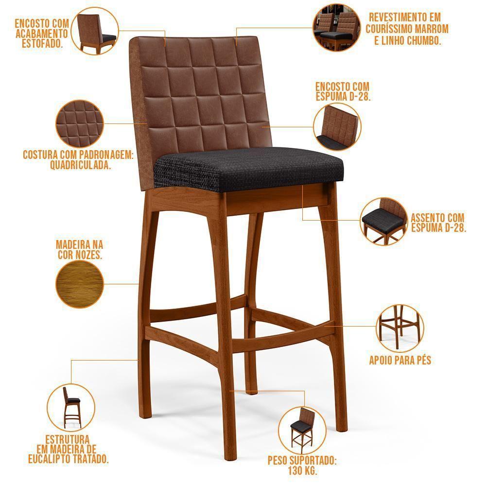 Kit 04 Banquetas Altas Mila Marrom Linho Chumbo - 7
