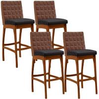 Kit 04 Banquetas Altas Mila Marrom Linho Chumbo - 1