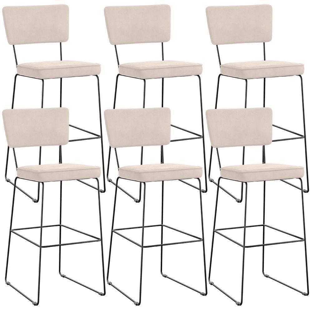 Kit 06 Banquetas Alta Para Cozinha Sala De Jantar Base Em Aço Allana L02 Suede Bege - 1