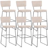 Kit 06 Banquetas Alta Para Cozinha Sala De Jantar Base Em Aço Allana L02 Suede Bege - 1