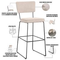 Kit 06 Banquetas Alta Para Cozinha Sala De Jantar Base Em Aço Allana L02 Suede Bege - 7