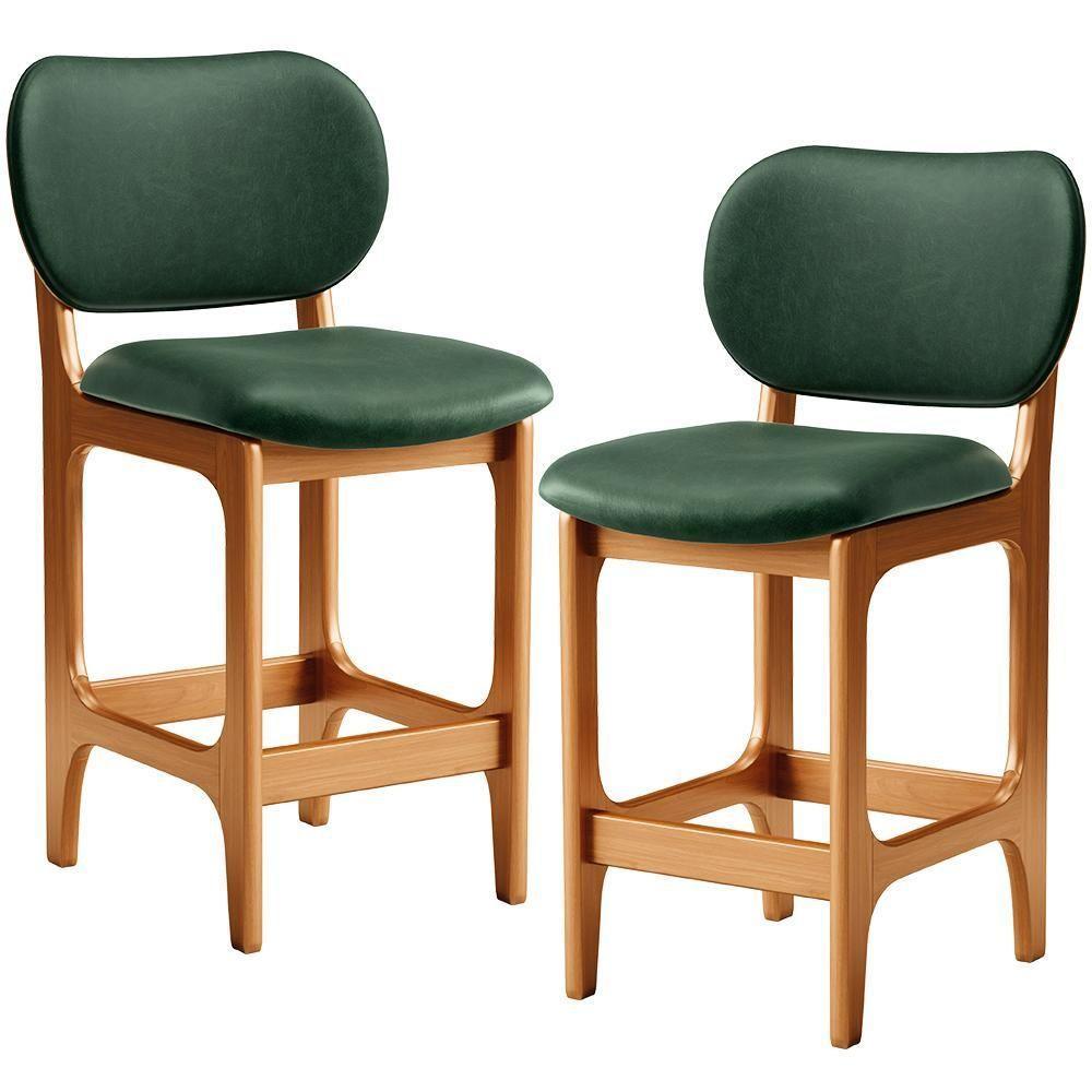 Kit 02 Banquetas Baixa Bar Cozinha E Sala De Jantar Fixa Betta L02 Imbuia Facto Verde Musgo - 1