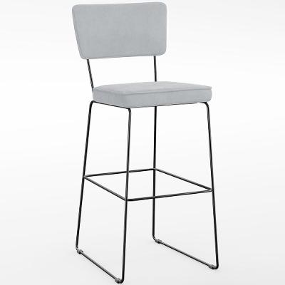 Banqueta Alta Allana L02 Tecido Estrutura em Aço com Encosto Industrial Cinza para Cozinha
