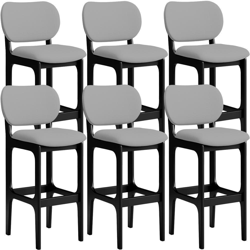 Kit 06 Banquetas Alta Para Cozinha Madeira Fixa Betta L02 Preto Facto Cinza - 1