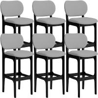 Kit 06 Banquetas Alta Para Cozinha Madeira Fixa Betta L02 Preto Facto Cinza - 1