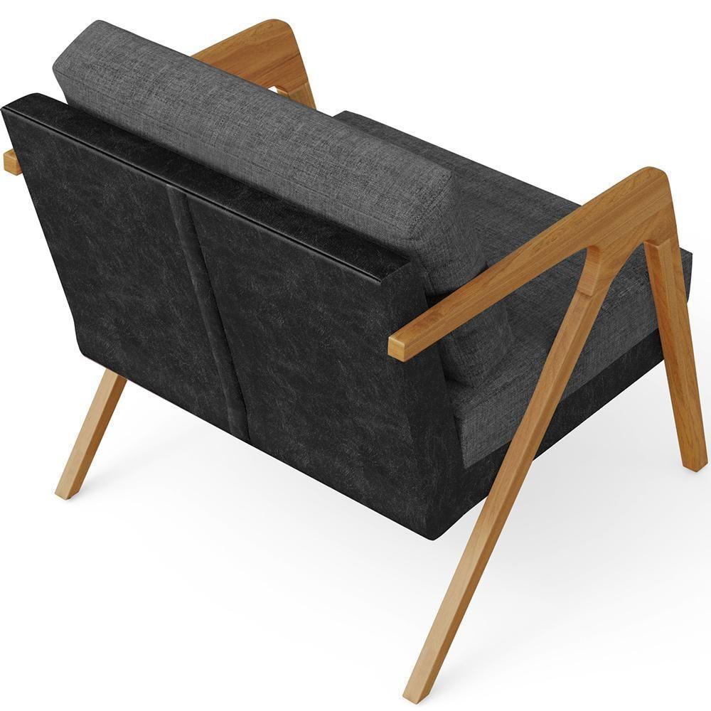 Kit 02 Poltronas Sala L02 Preto Linho Cinza Escuro - 2