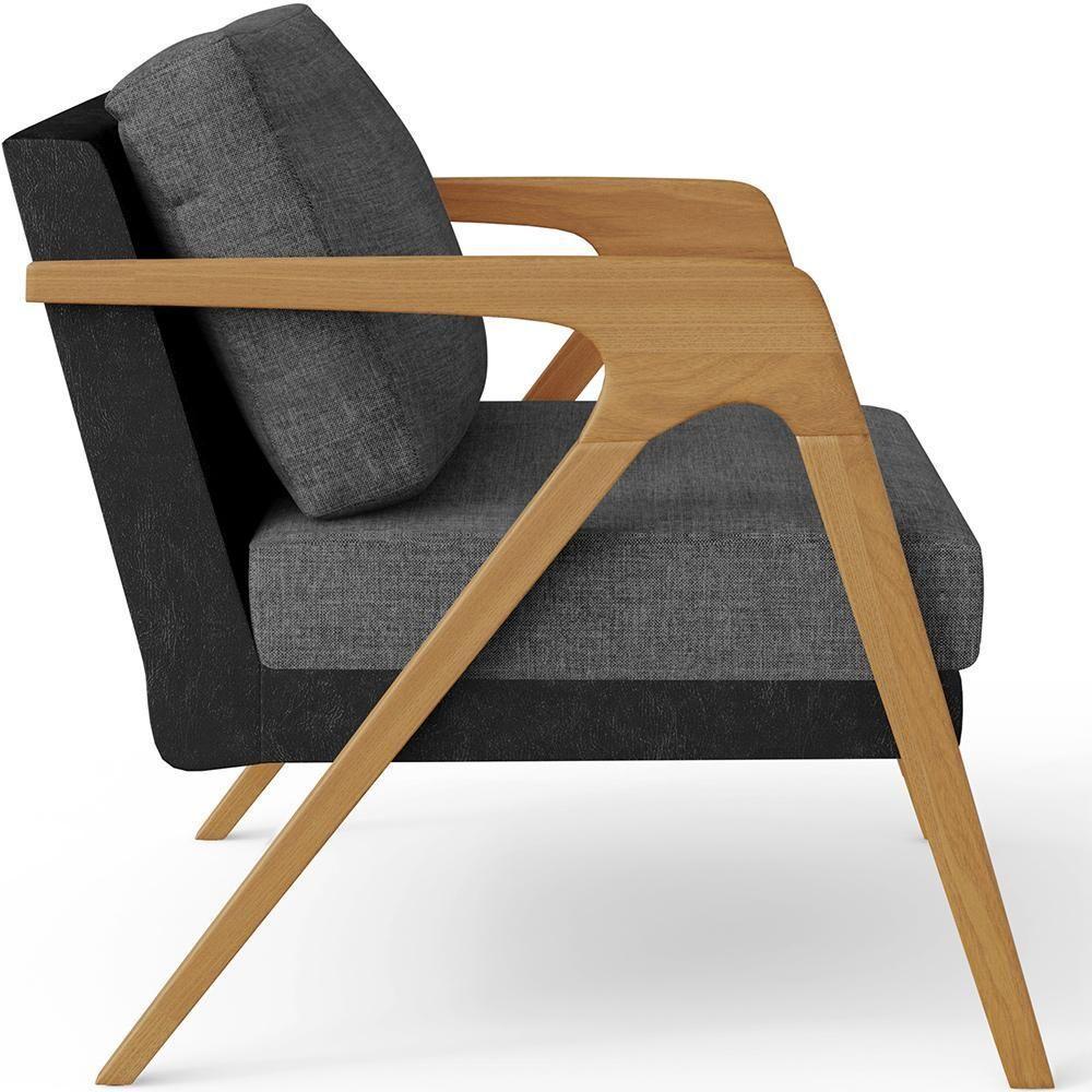 Kit 02 Poltronas Sala L02 Preto Linho Cinza Escuro - 3