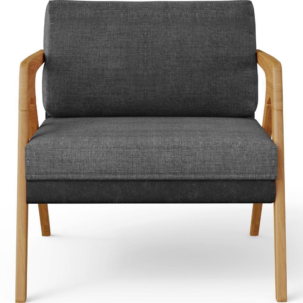 Kit 02 Poltronas Sala L02 Preto Linho Cinza Escuro - 4