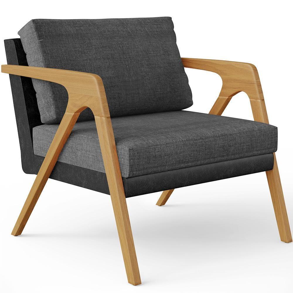 Kit 02 Poltronas Sala L02 Preto Linho Cinza Escuro - 7