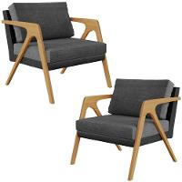 Kit 02 Poltronas Sala L02 Preto Linho Cinza Escuro - 1