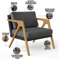 Kit 02 Poltronas Sala L02 Preto Linho Cinza Escuro - 6