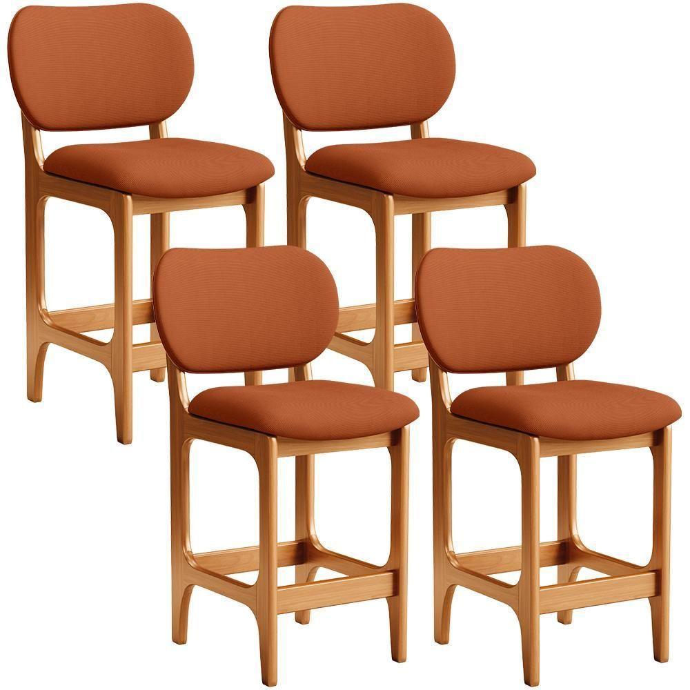 Kit 04 Banquetas Baixa Bar Cozinha E Sala De Jantar Fixa Betta L02 Imbuia Tecido Terracota - 1