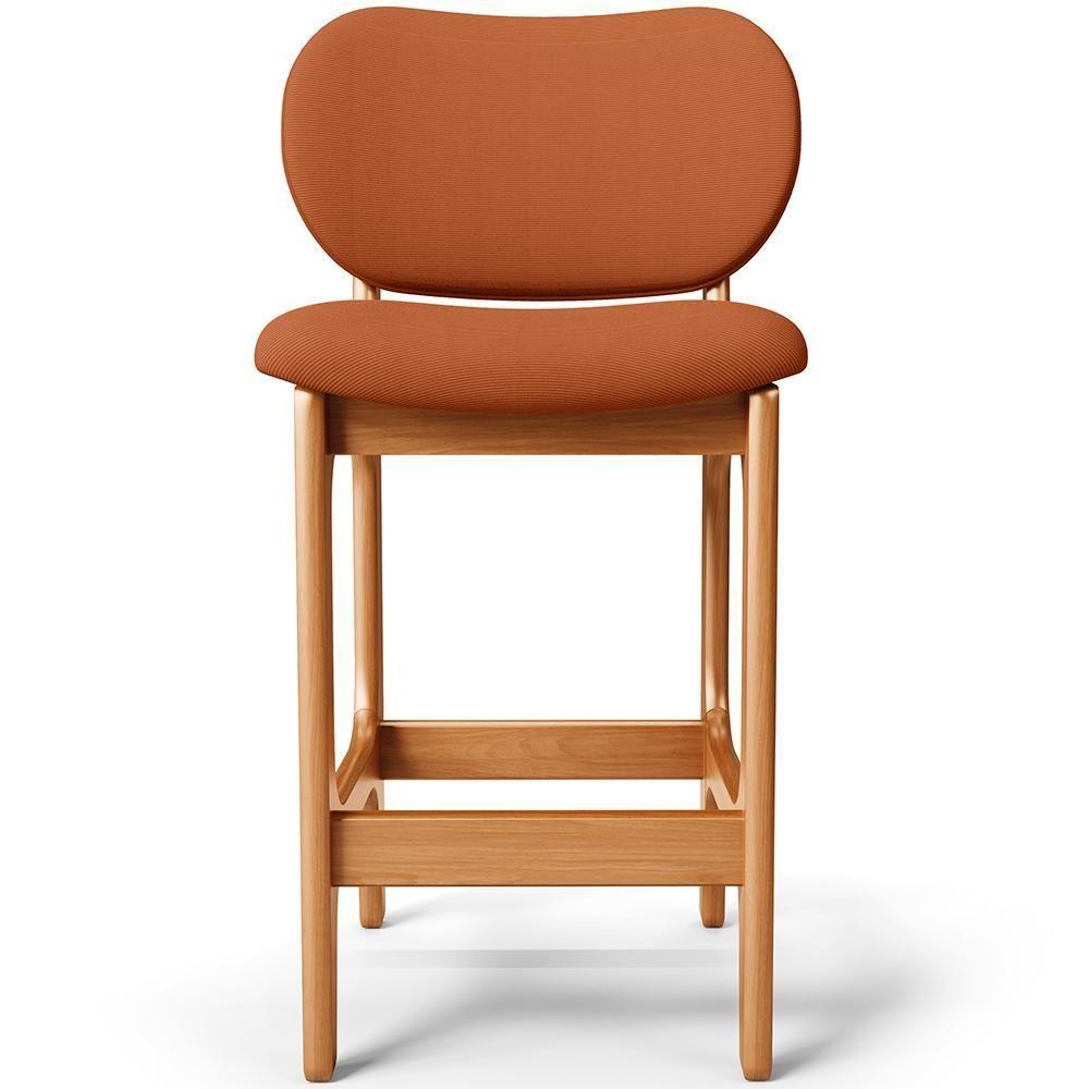 Kit 04 Banquetas Baixa Bar Cozinha E Sala De Jantar Fixa Betta L02 Imbuia Tecido Terracota - 4
