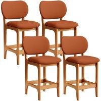 Kit 04 Banquetas Baixa Bar Cozinha E Sala De Jantar Fixa Betta L02 Imbuia Tecido Terracota - 1