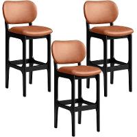 Kit 03 Banquetas Alta Para Cozinha Madeira Fixa Betta L02 Preto Couríssimo Camel - 1