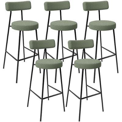 Kit 5 Banquetas Alta Milão L02 Assento Poliéster Estrutura Aço com Encosto Verde