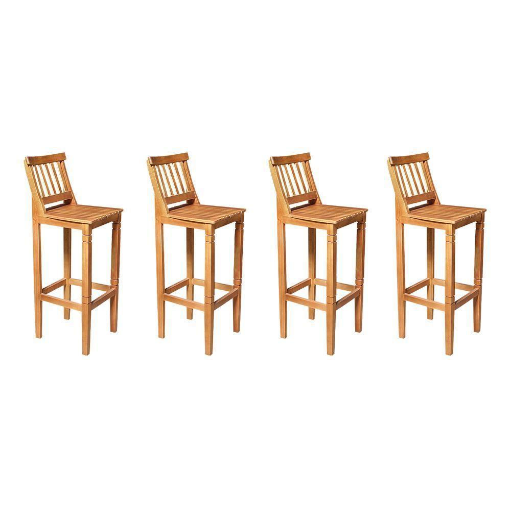 Kit 4 Banquetas Alta De Ripada Com Encosto Confort - Castanho - Marrom - 1