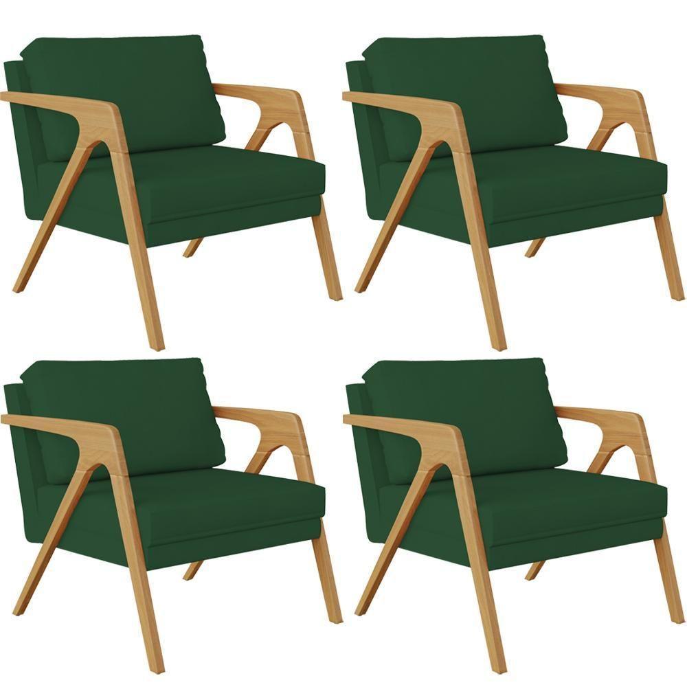 Kit 04 Poltronas Sala Pietra Estrutura L02 Suede Verde Musgo - 1