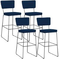 Kit 04 Banquetas Para Cozinha Sala De Jantar Base Em Aço Allana L02 Suede Azul Marinho - 1