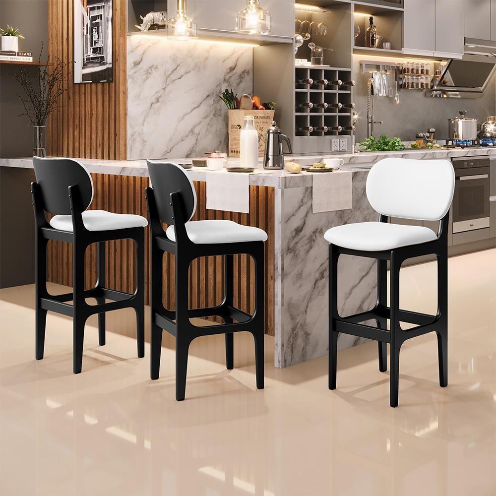 Kit 05 Banquetas Alta Para Cozinha Madeira Fixa Betta L02 Preto Facto Branco - 8