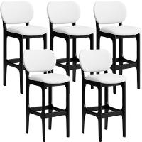 Kit 05 Banquetas Alta Para Cozinha Madeira Fixa Betta L02 Preto Facto Branco - 1