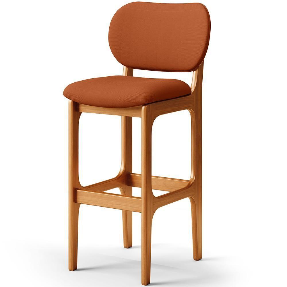 Kit 05 Banquetas Alta Bar Cozinha Sala Jantar Fixa Betta L02 Imbuia Tecido Terracota - 7