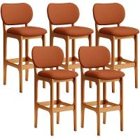 Kit 05 Banquetas Alta Bar Cozinha Sala Jantar Fixa Betta L02 Imbuia Tecido Terracota - 1