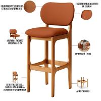 Kit 05 Banquetas Alta Bar Cozinha Sala Jantar Fixa Betta L02 Imbuia Tecido Terracota - 6